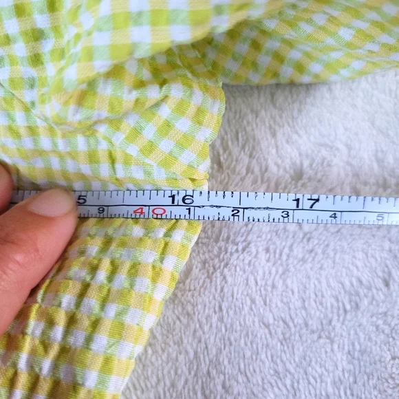 💕 Zara NEW Lime Yellow Gingham Plaid Crop Bubble Sleeves Checkered Knot Zipper - Picture 13 of 15